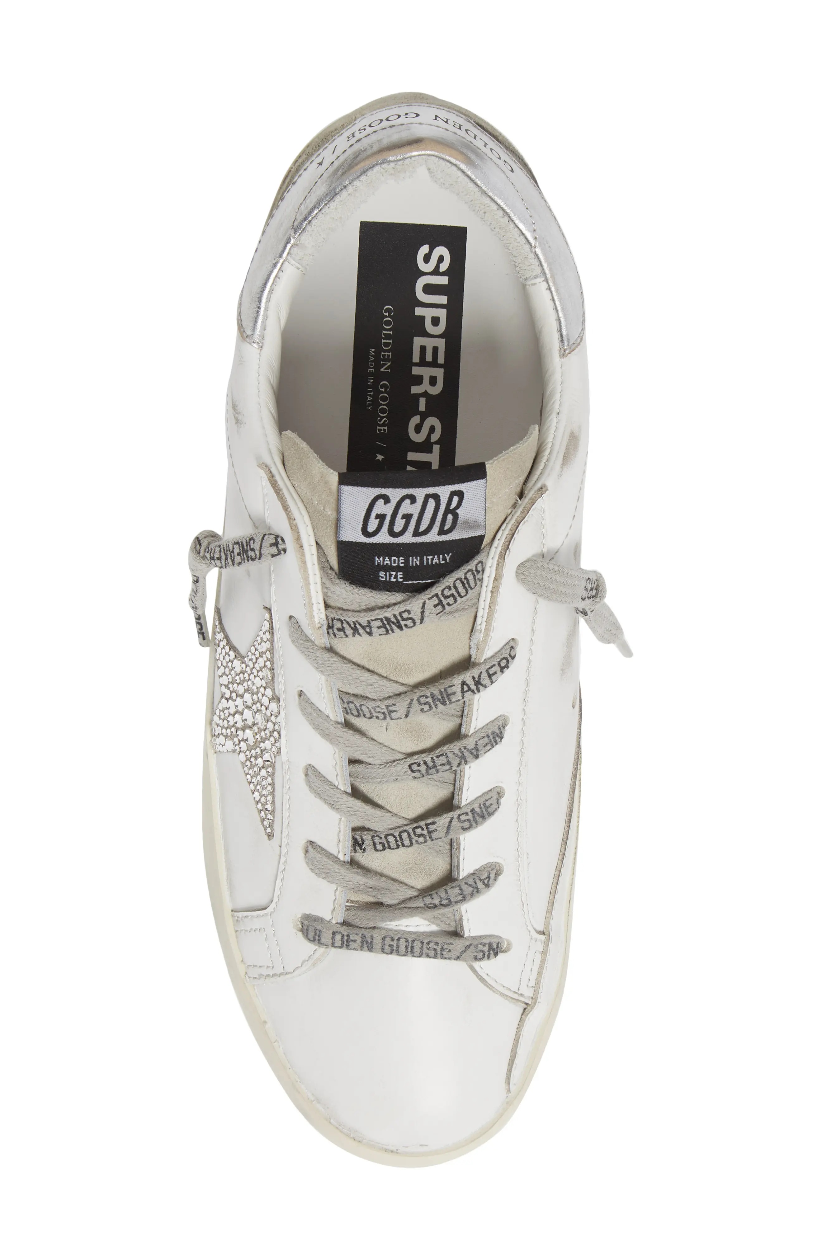 Super-Star Crystal Embellished Sneaker in White/Ice/Silver - 5