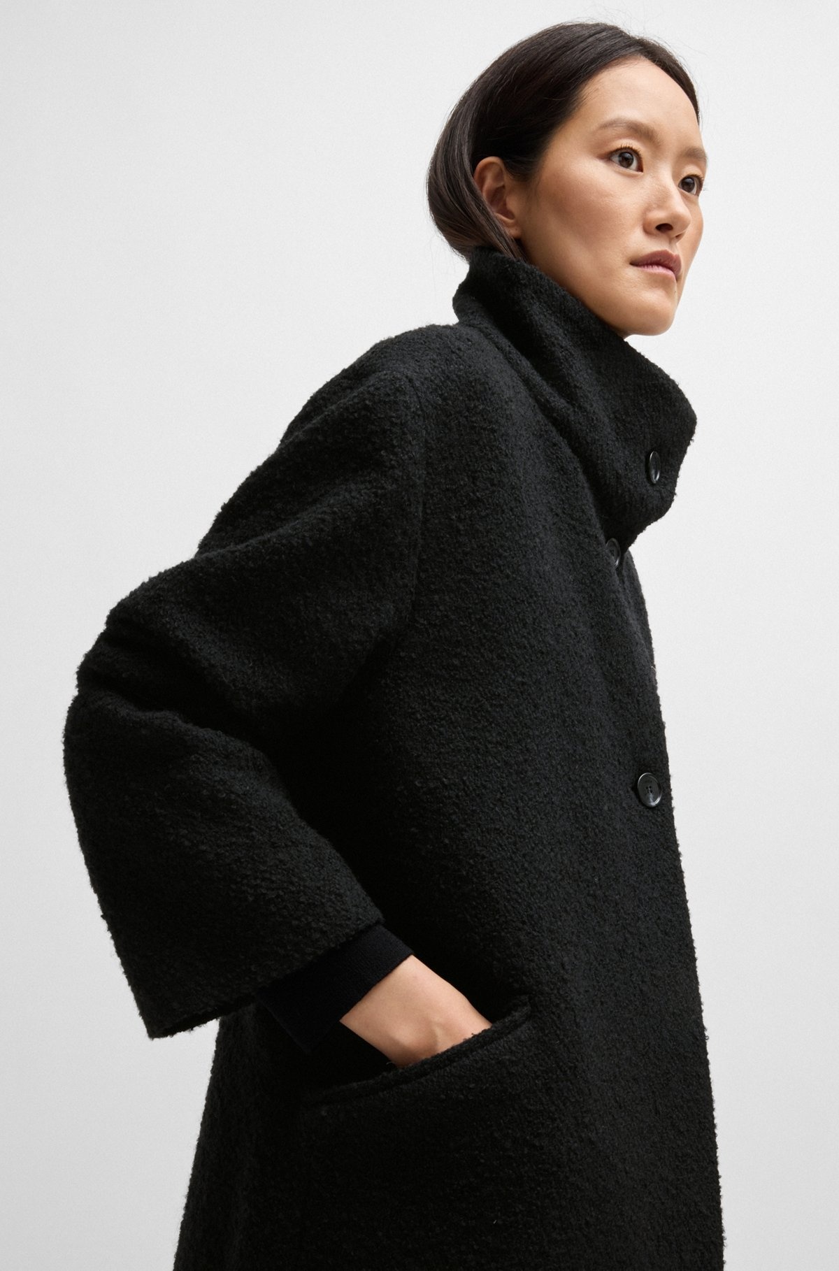 FUNNEL-NECK COAT IN PATTERNED MELANGE FABRIC - 6