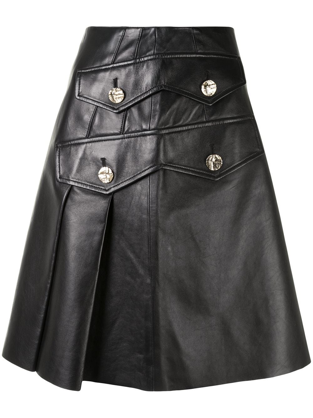 button-embellished pleated leather skirt - 1