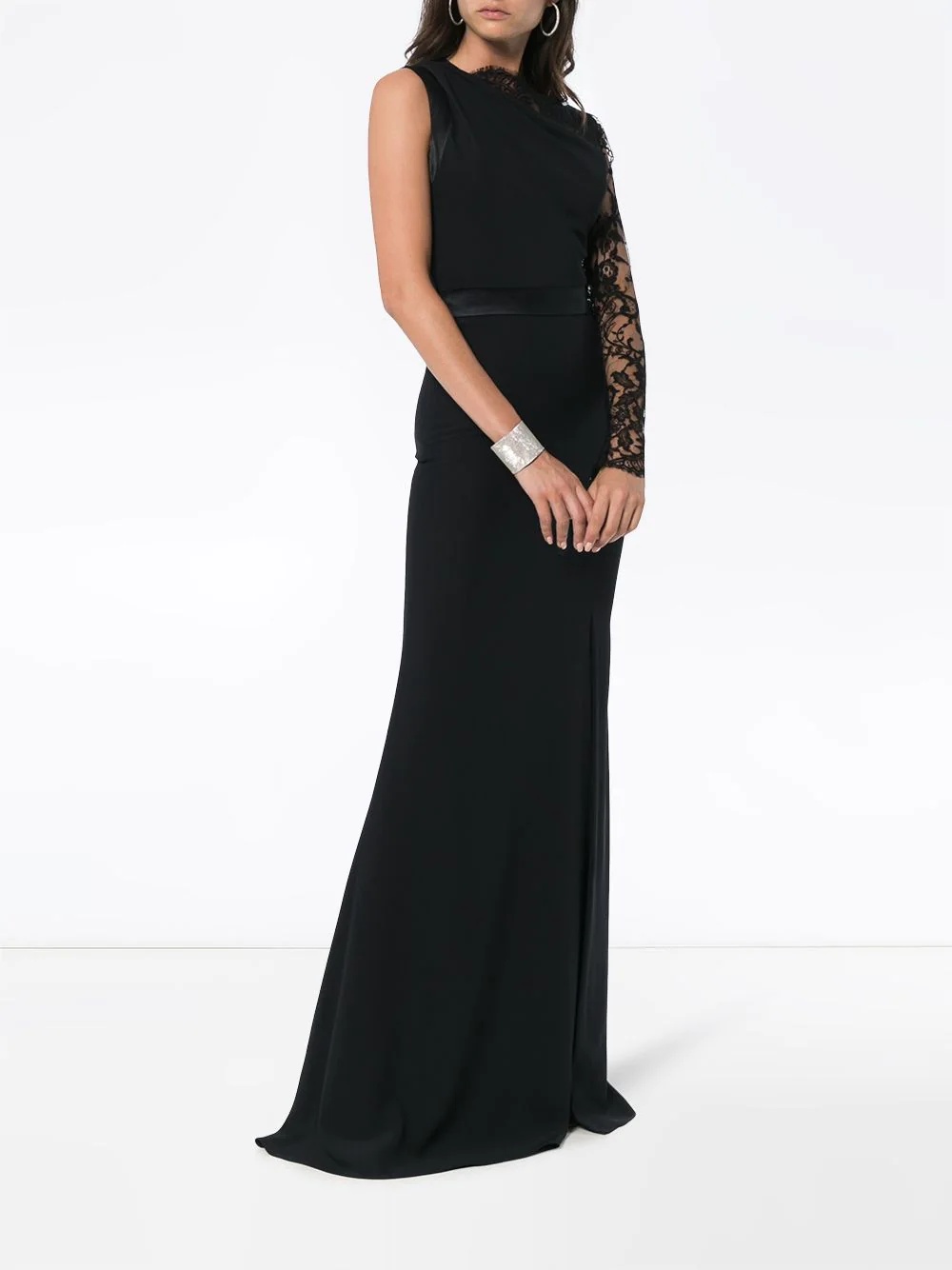 lace sleeve silk gown - 2