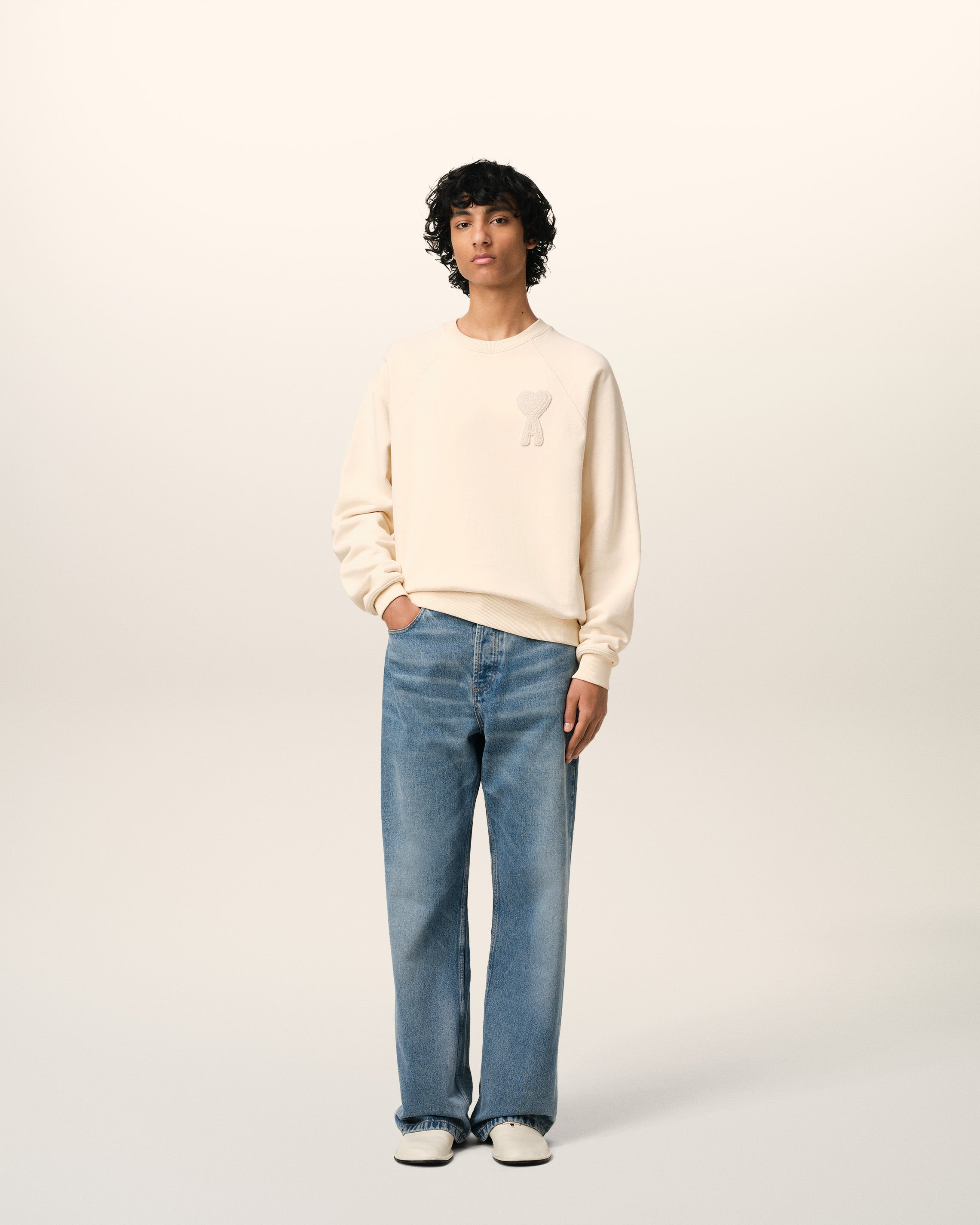 BEIGE COTTON AMI DE COEUR PATCH SWEATSHIRT - 2