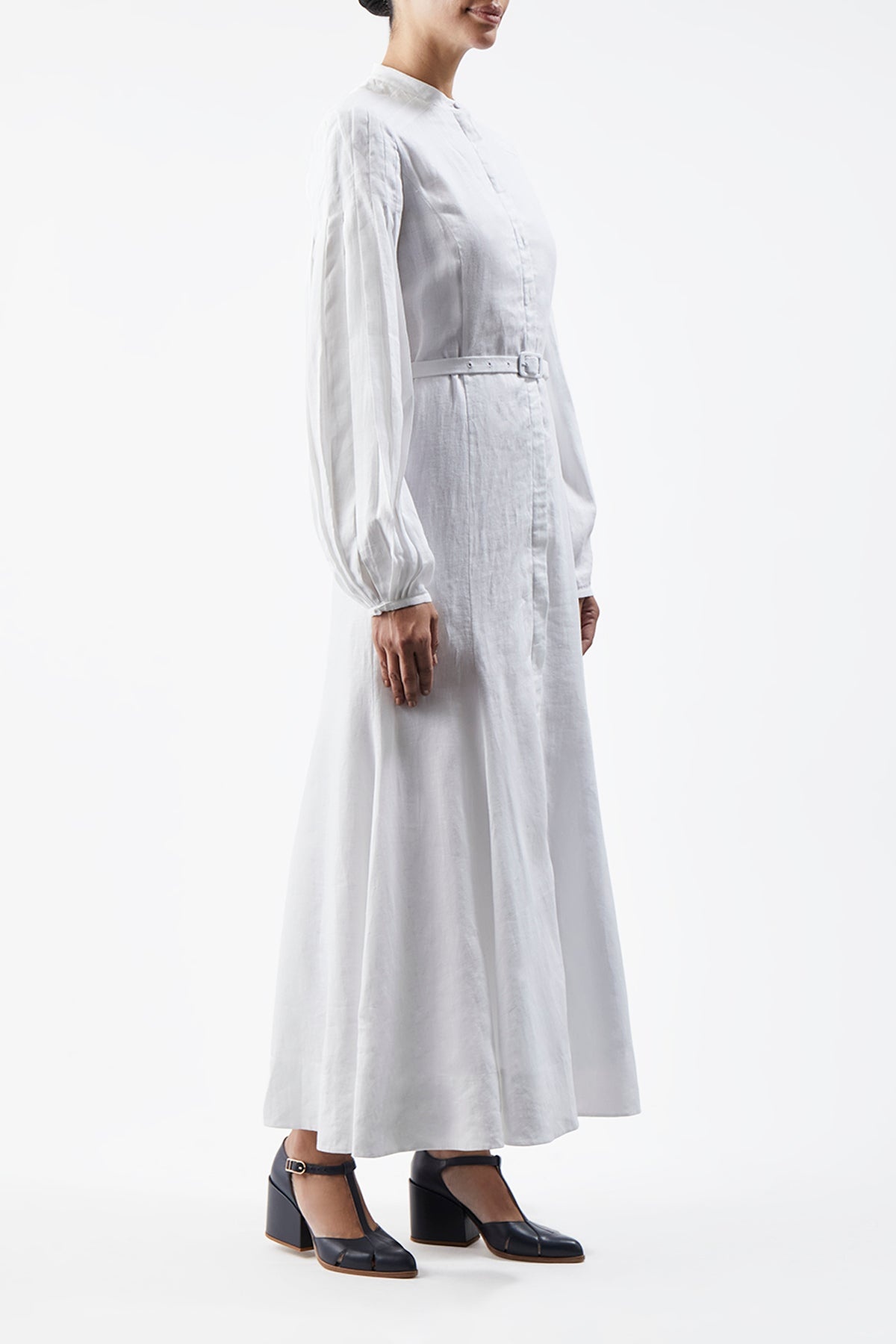 Lydia Dress with Slip in White Linen - 3