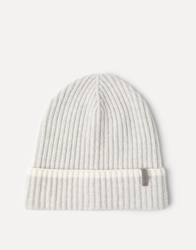 Cashmere English rib knit beanie with monili 1