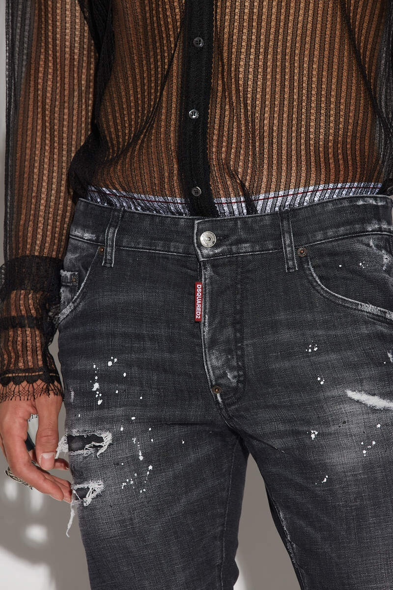 BLACK RIPPED LEATHER WASH SKATER JEANS 3