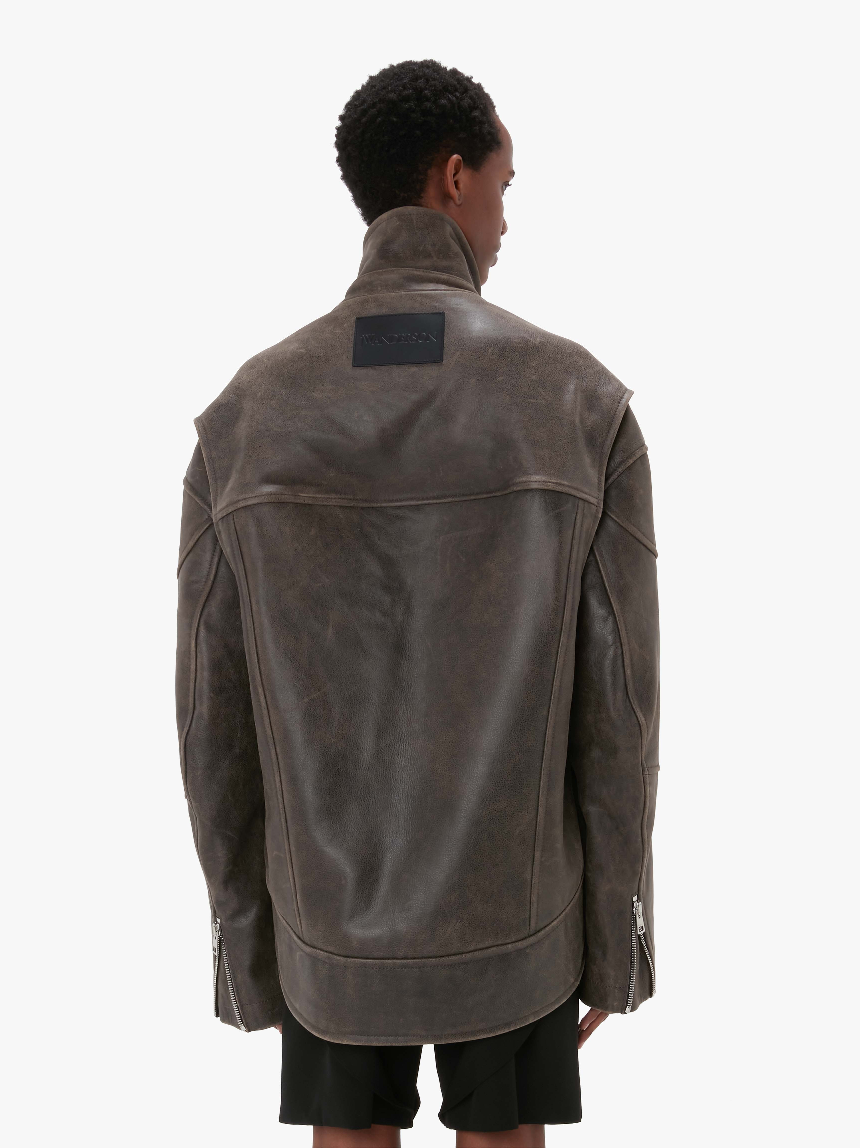 CURVED LEATHER HEM HIGH NECK JACKET - 3