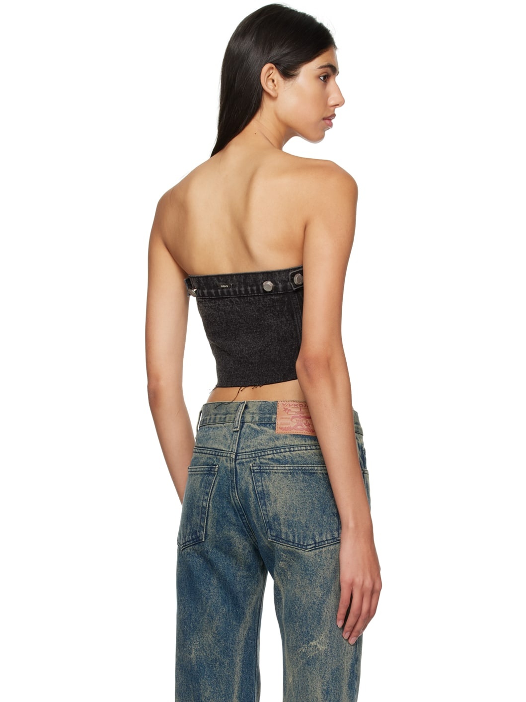 Gray Faded Denim Tube Top - 3