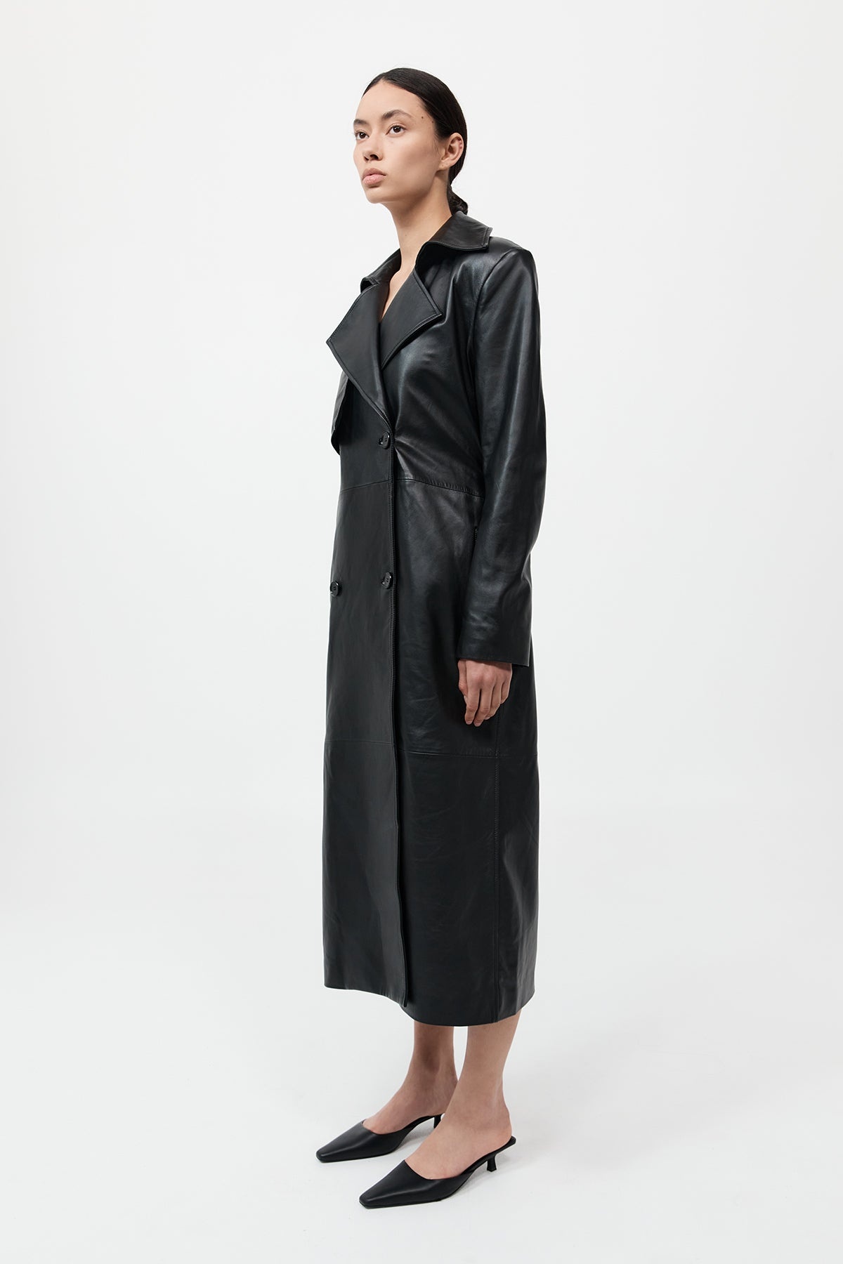 Leather Trench Coat - Black - 2