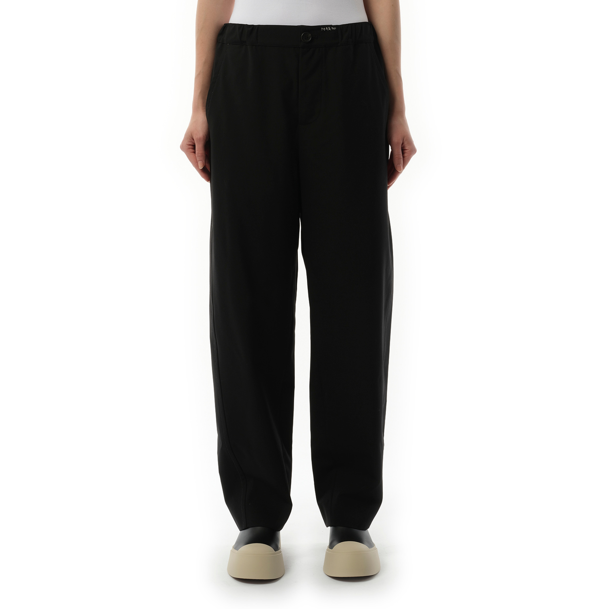 Straight Fit Light Wool Trouser in Black - 1