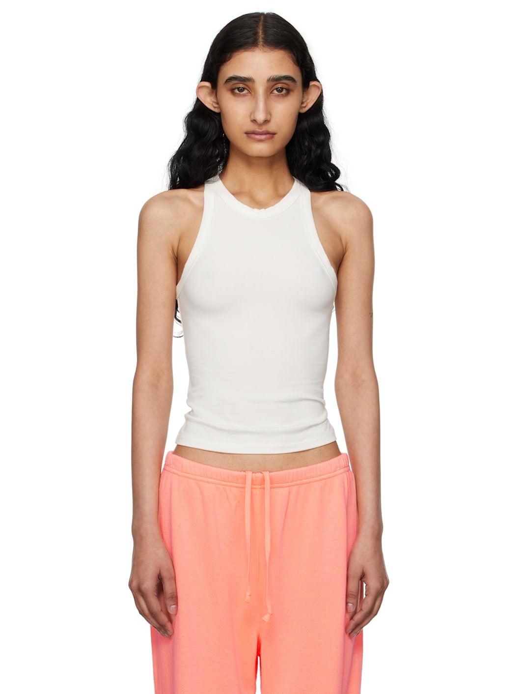 Off-White Cotton Jersey Crew Neck Tank Top - 1