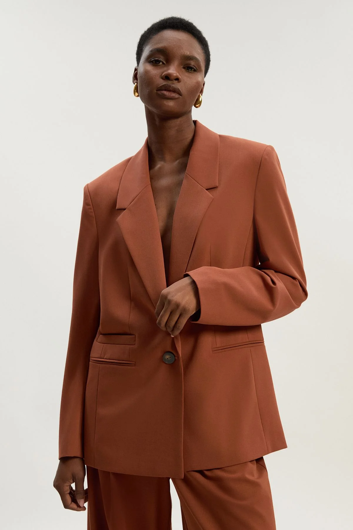 Tailored Twill Essential Single Breasted Oversized Blazer - 1