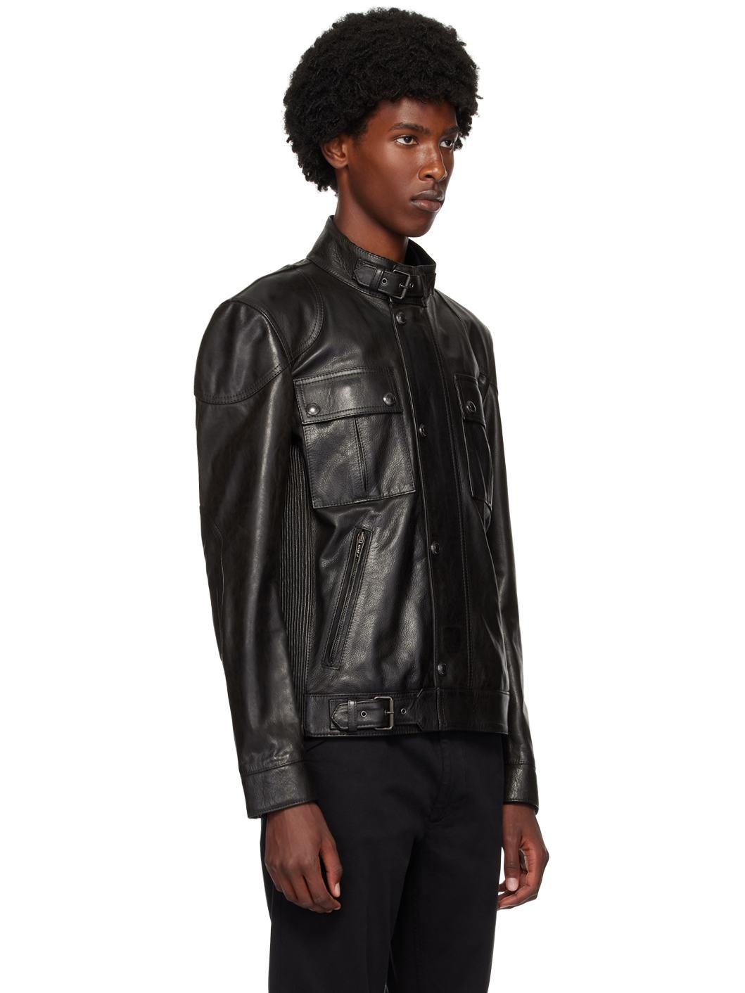 Black Hand-Waxed Gangster Leather Jacket - 2