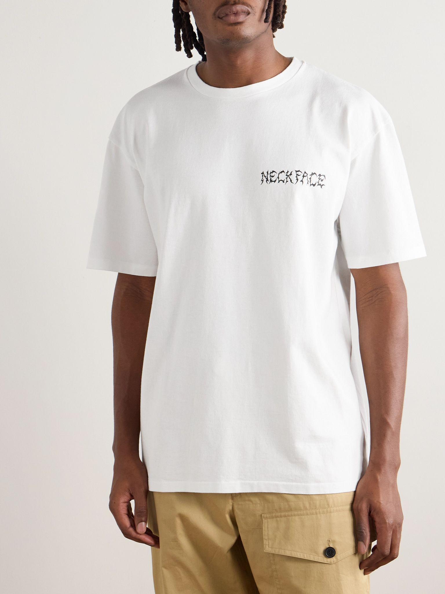 + Neck Face Logo-Print Cotton-Jersey T-Shirt White - 3
