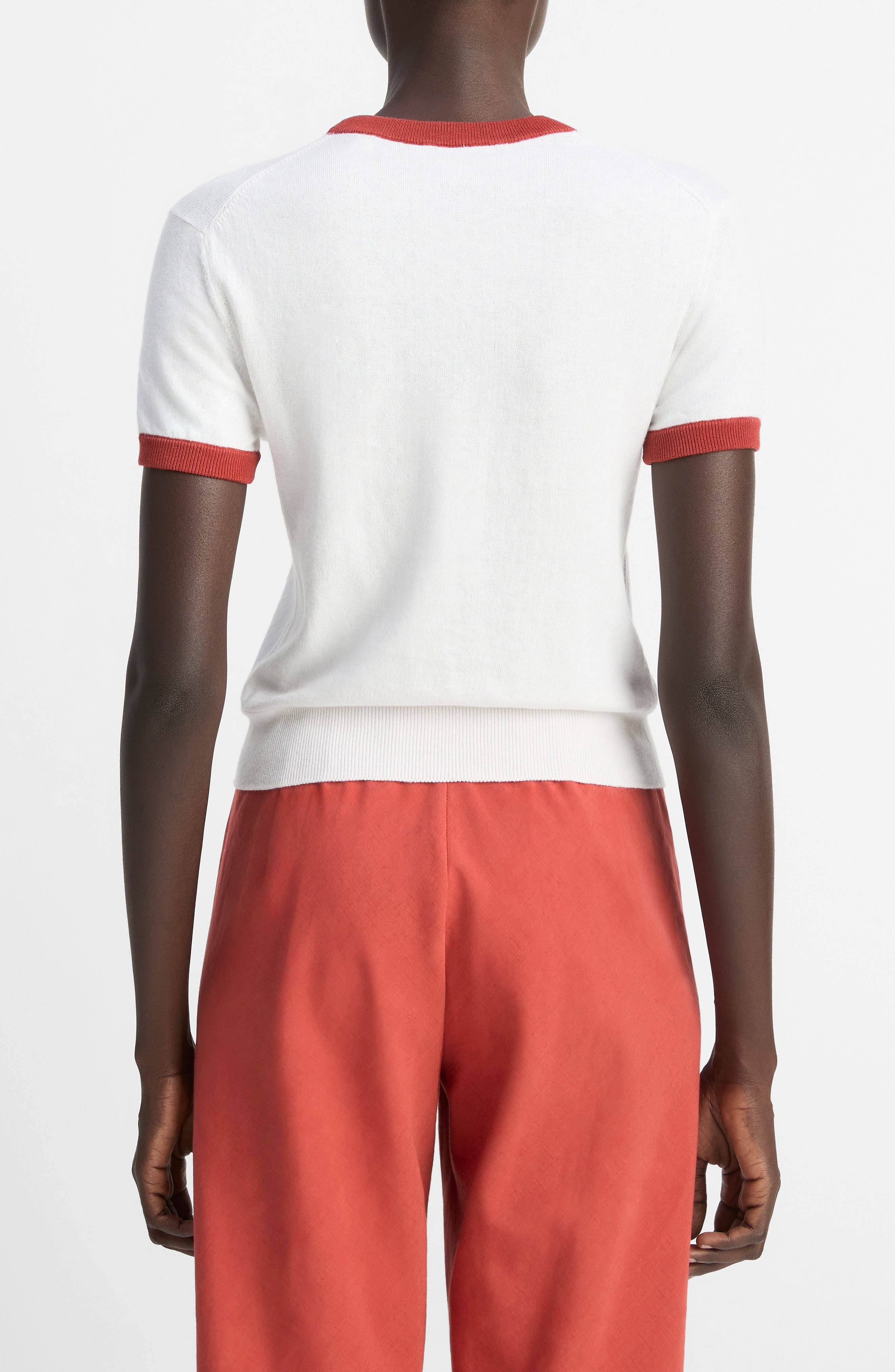 Vince Ringer Short Sleeve Sweater in Off White/Brick Ros at Nordstrom - 2