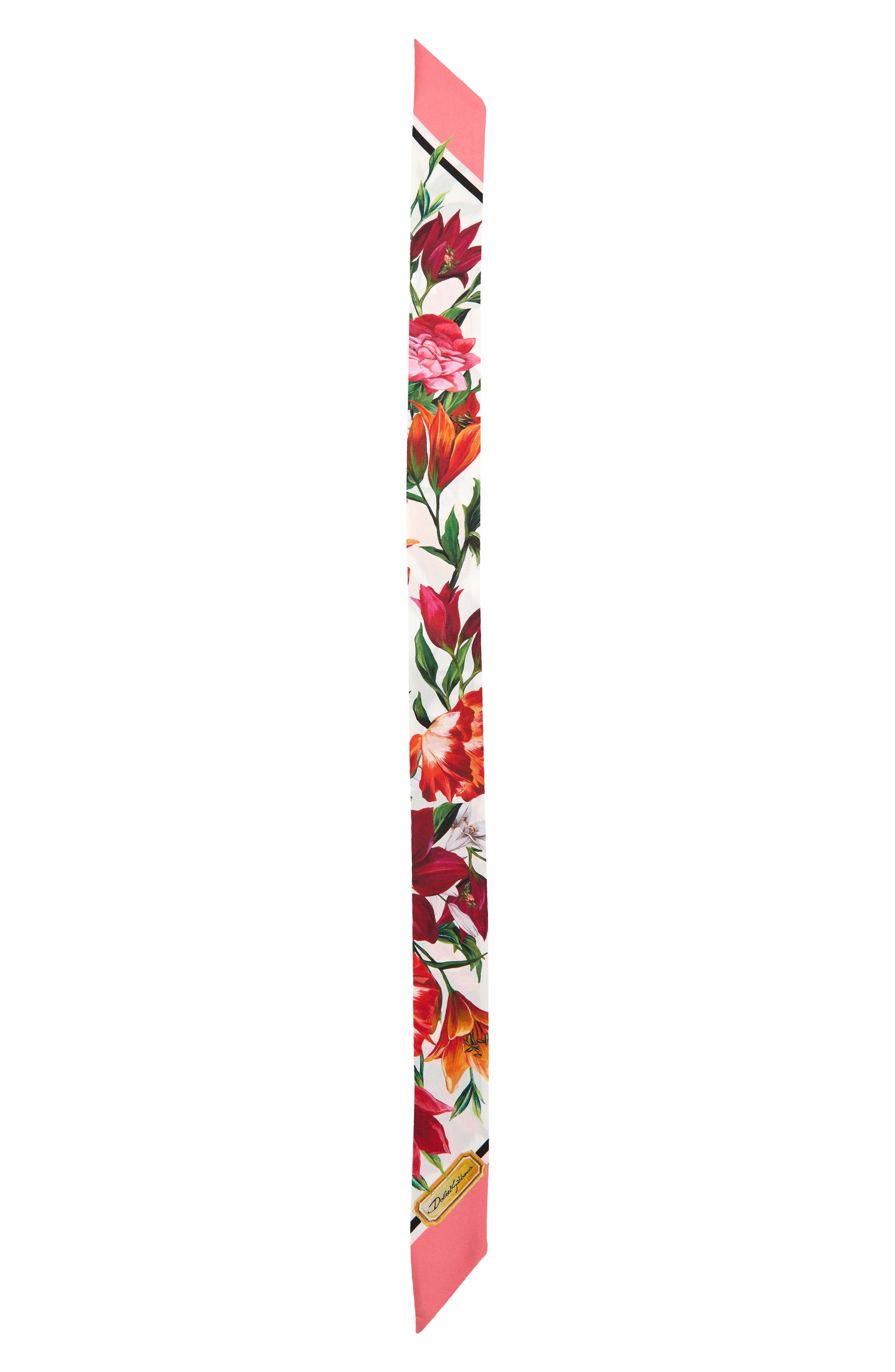 Dolce&Gabbana Floral Silk Twill Skinny Scarf in Ha5Qx Fiori Fdo Bco Nat at Nordstrom - 1