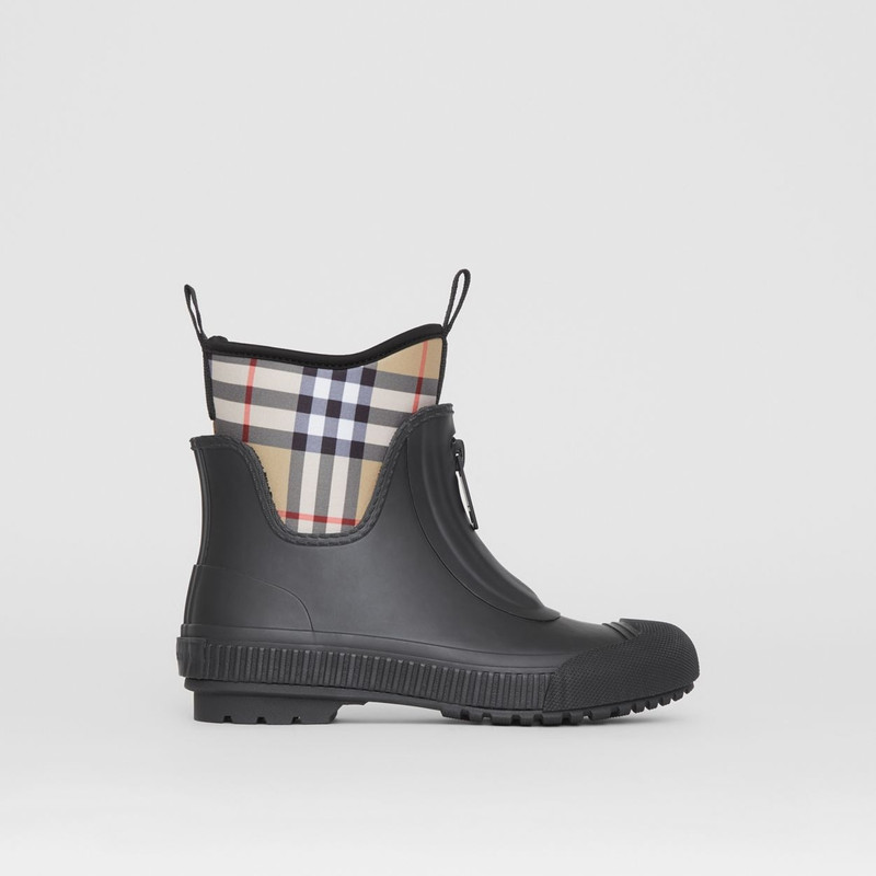 Vintage Check Neoprene and Rubber Rain Boots 7