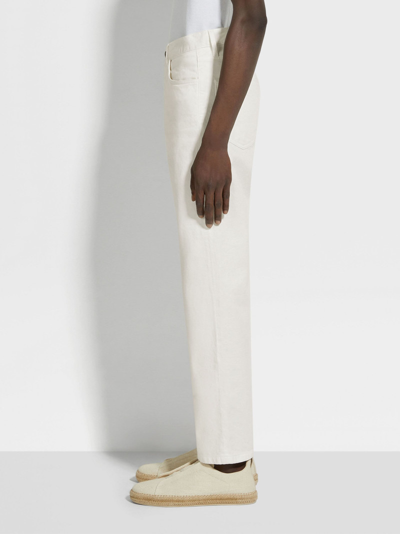 WHITE STRETCH COTTON AND LINEN ROCCIA JEANS 3