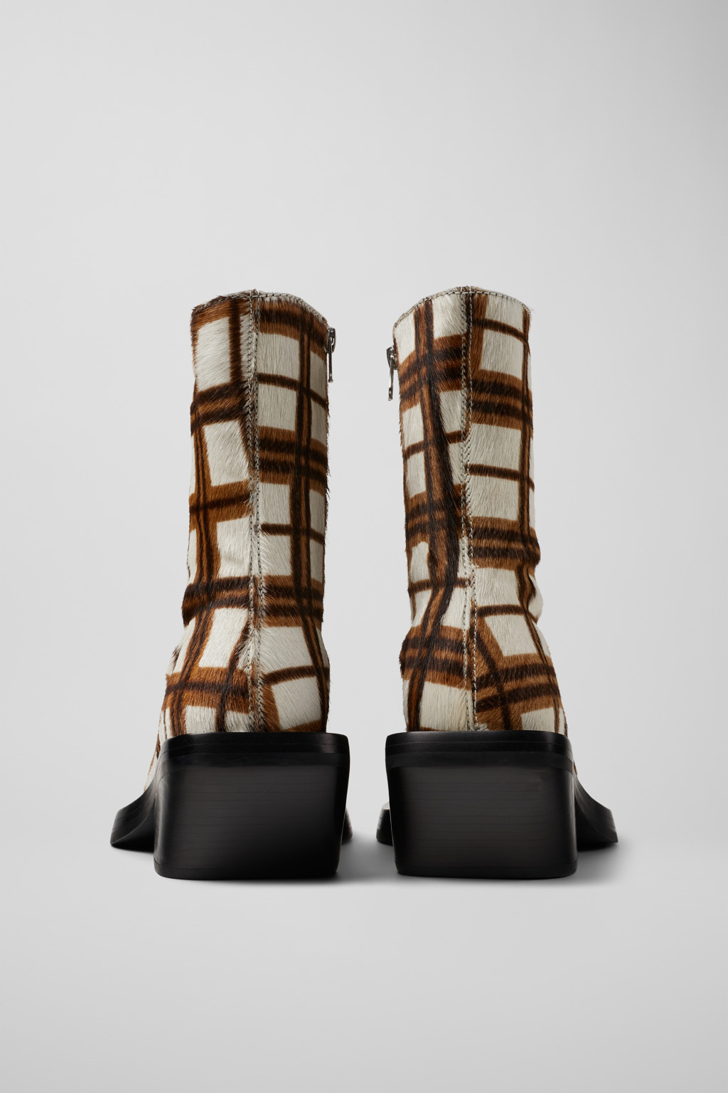Cream-brown tartan hair-on-leather boots - 3