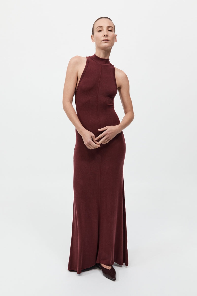 Racer Back Jersey Maxi Dress - Currant - 2