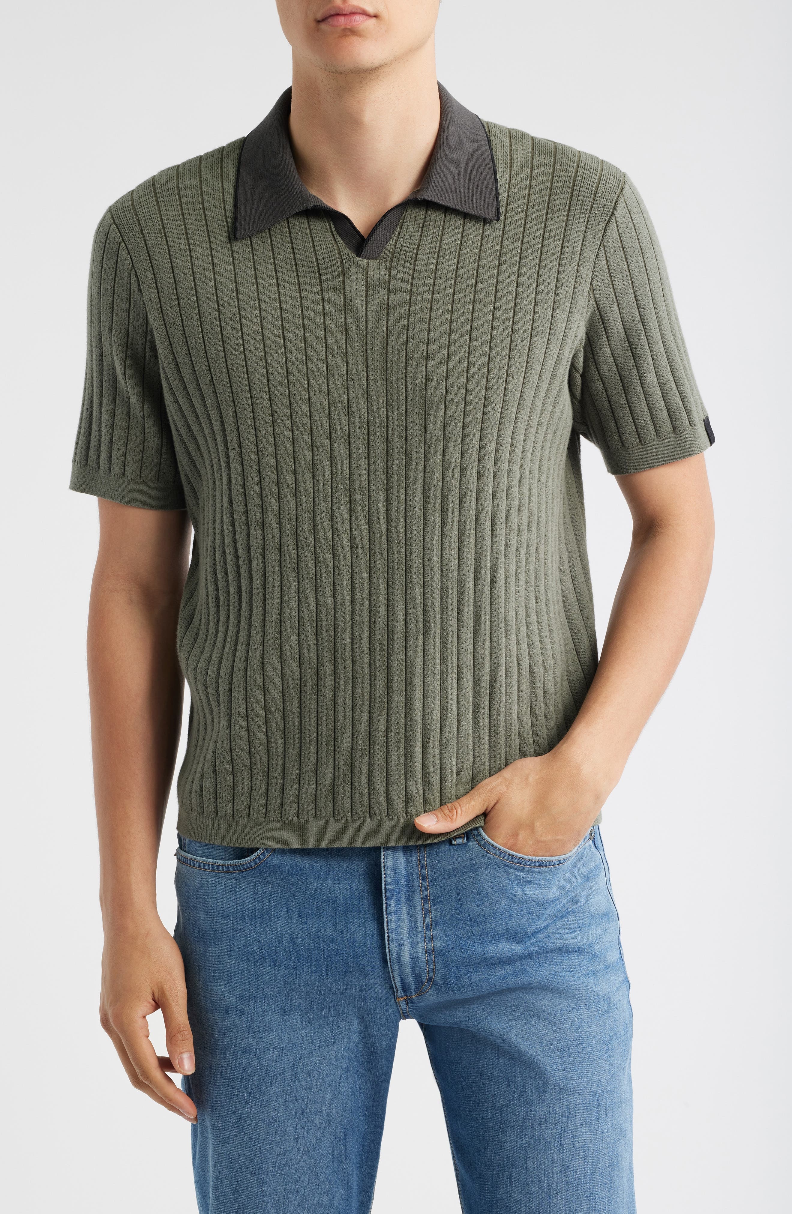 rag & bone Sanford Rib Johnny Collar Polo in Pavement at Nordstrom - 1