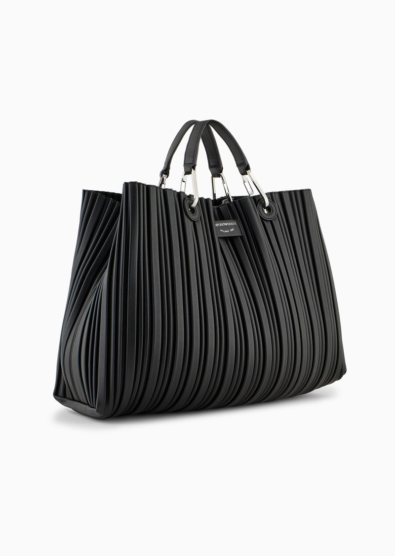EMPORIO ARMANI ASV medium MyEA shopper bag in pleated, recycled faux nappa leather outlook