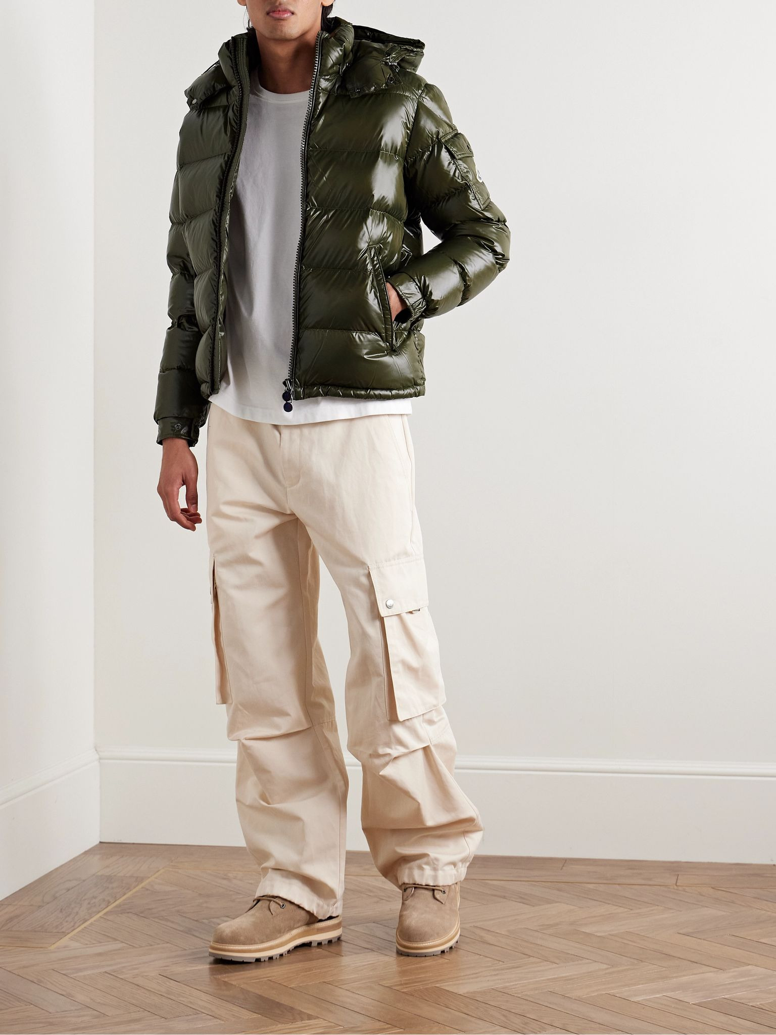 Maya Logo-Appliquéd Quilted Nylon Hooded Down Jacket Army green - 2