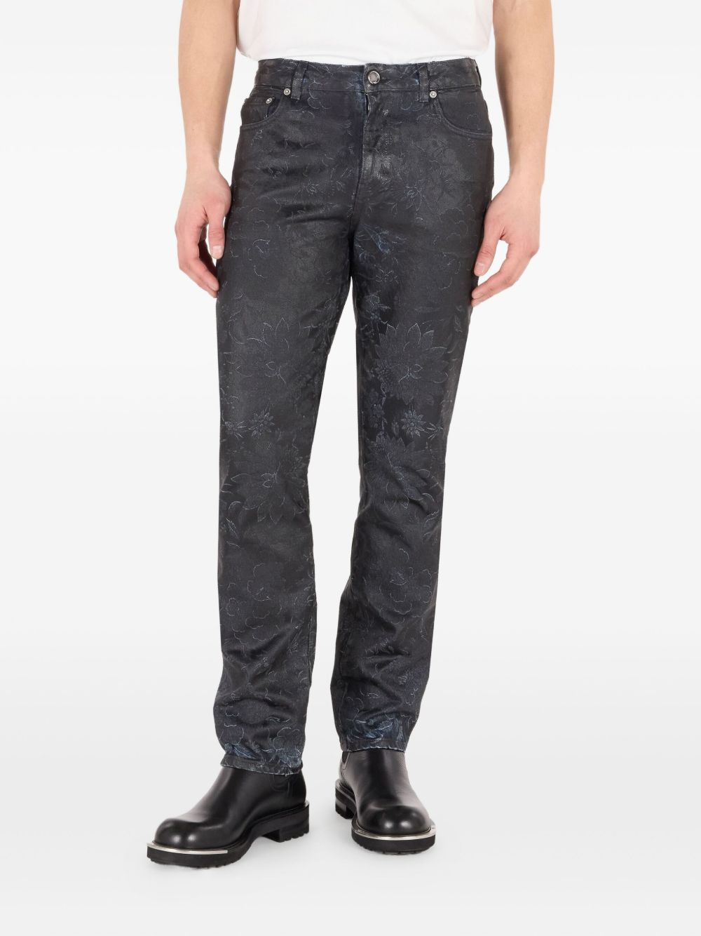 floral-motif faded jeans - 3