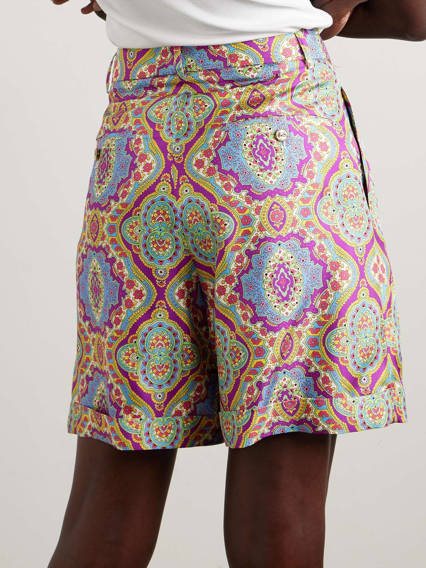 Pleated printed silk-twill shorts - 4