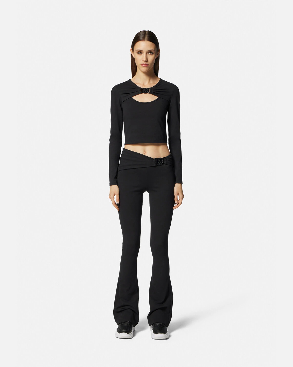 V-Emblem Cutout Crop Top - 2