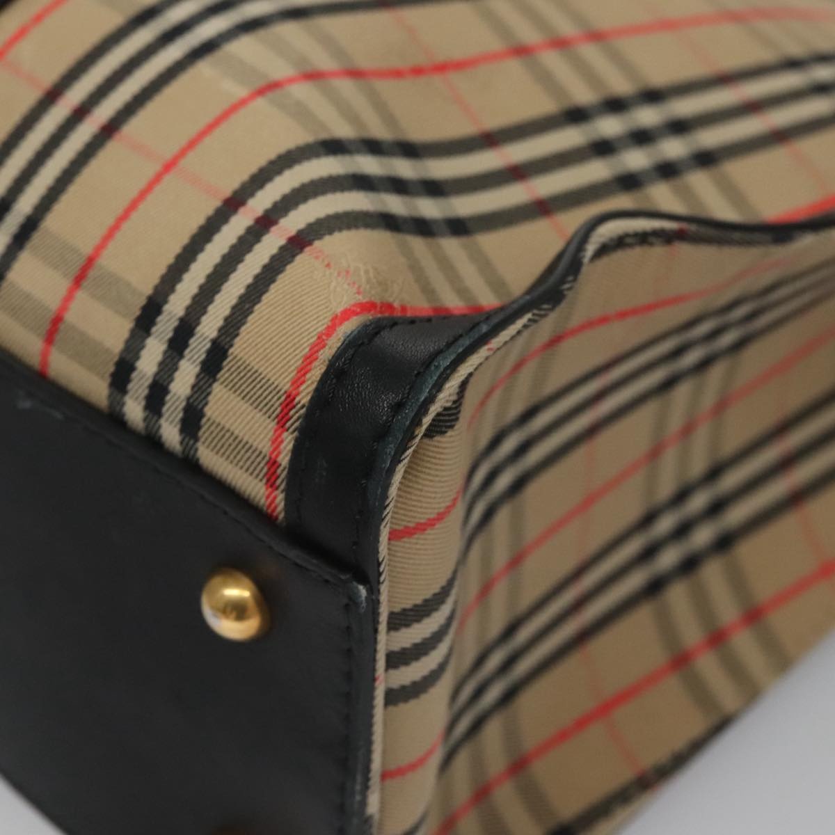 Burberry Nova Check Tote Bag Canvas Leather Beige Black Gold - 12