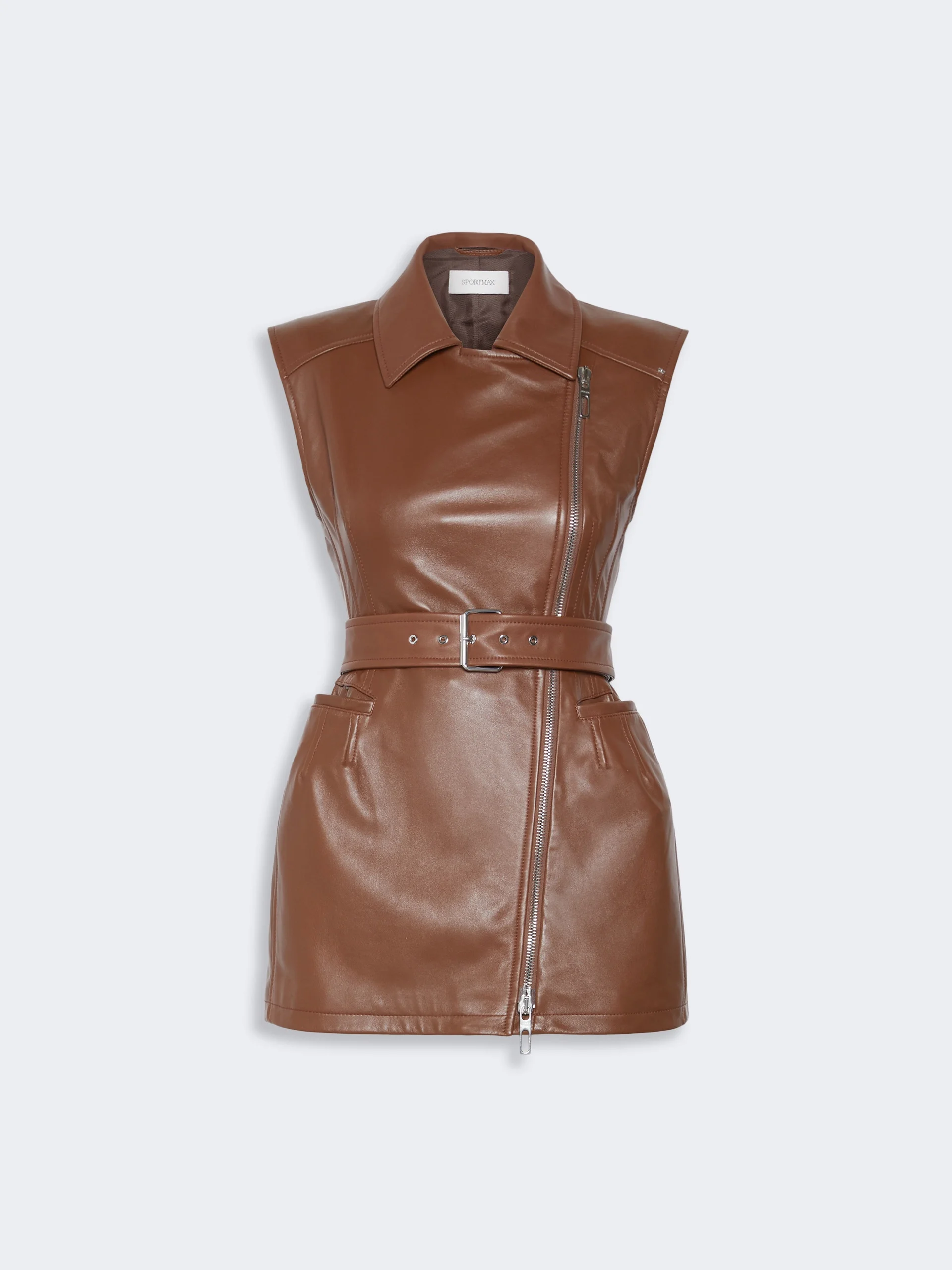 FAVELLA Sleeveless nappa leather jacket - BROWN - 1
