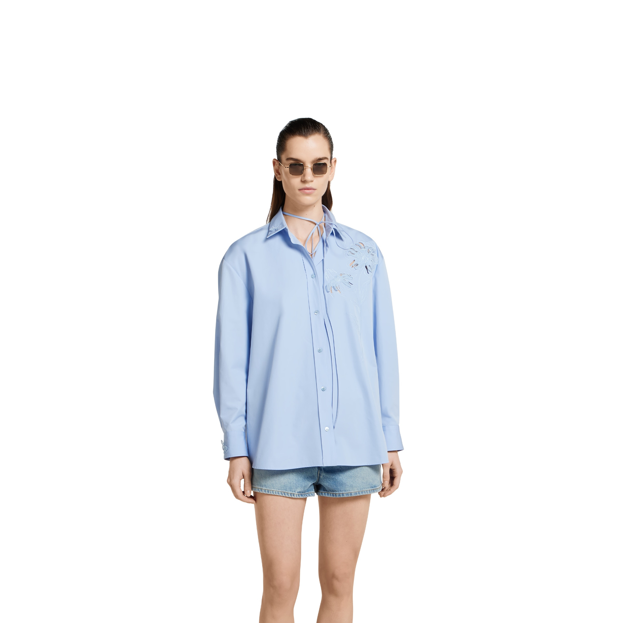 Cotton poplin shirt with embroidery - 3