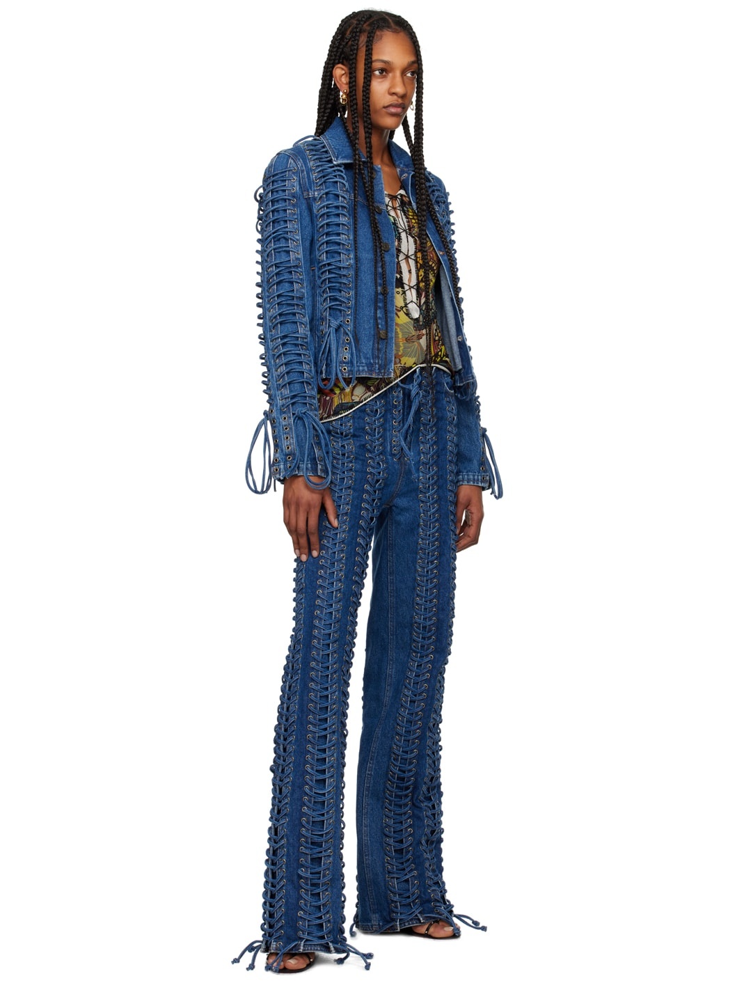 Blue 'The Lace-Up' Denim Jacket - 4
