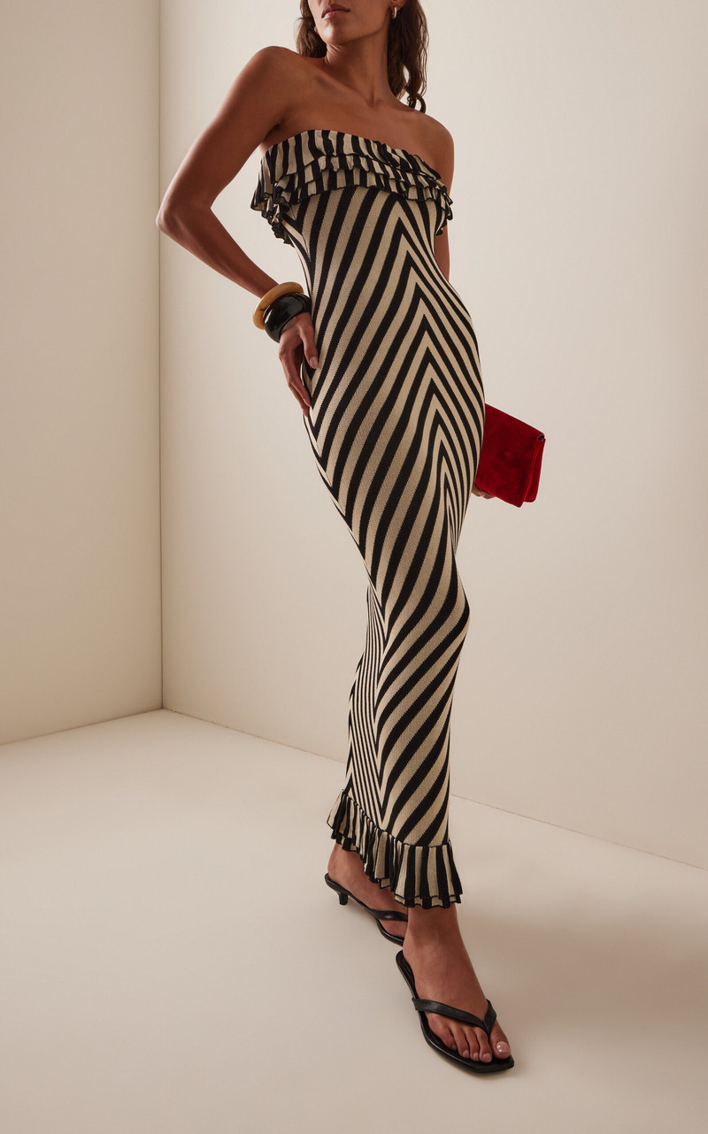 POSSE Miles Strapless Knit Maxi Dress black/white outlook