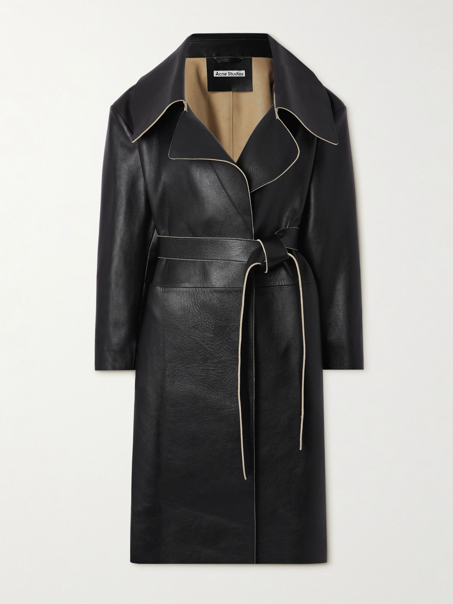 Belted leather coat Black - 1