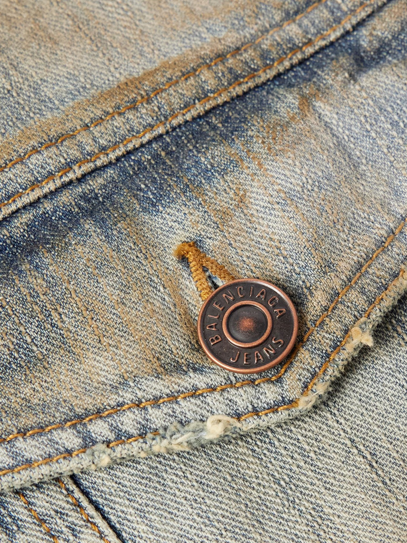 Oversized Distressed Printed Denim Jacket Blue 5