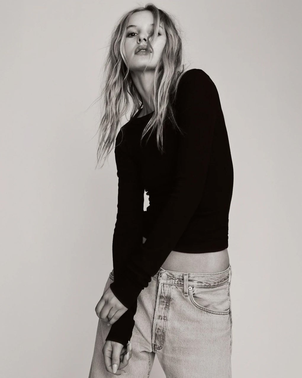 LONG SLEEVE FITTED TOP Black - 3