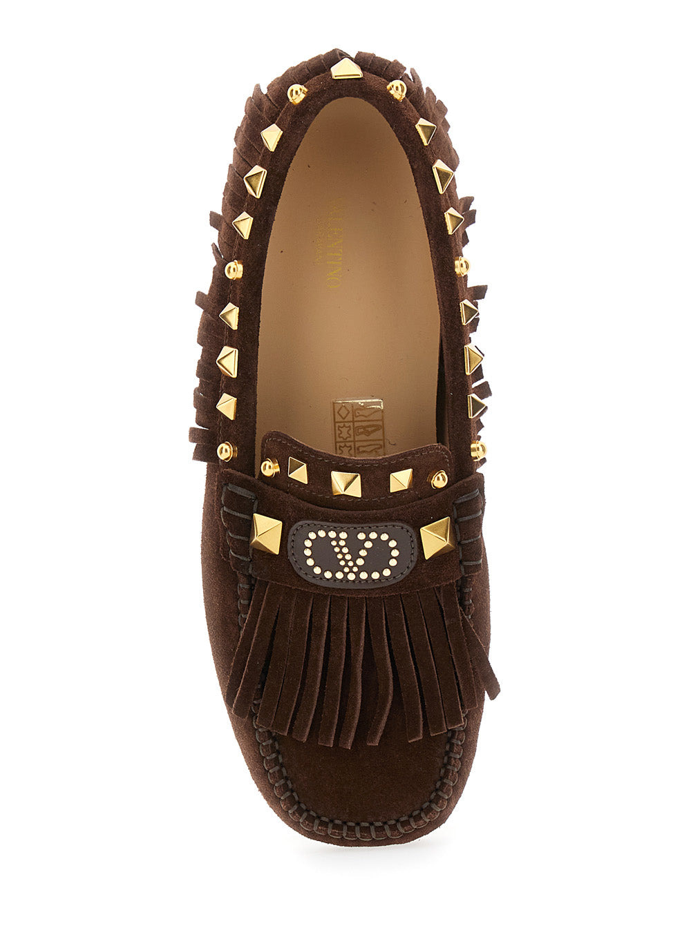 Valentino Garavani Women 'Plaster Caster' Brown Loafers With Vlogo On The Front And Fringed Details  - 4