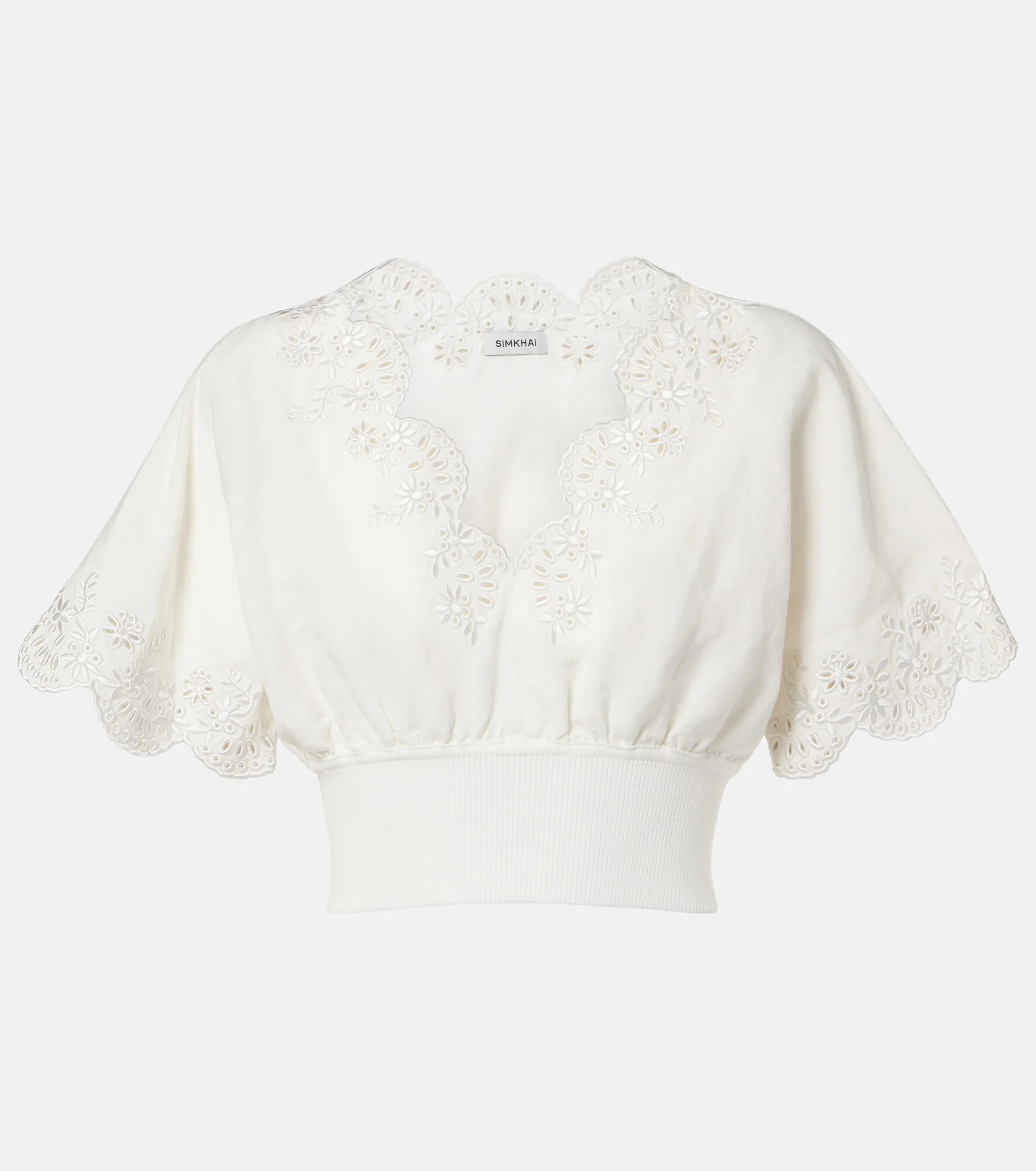 Broderie anglaise linen-blend crop top - 1