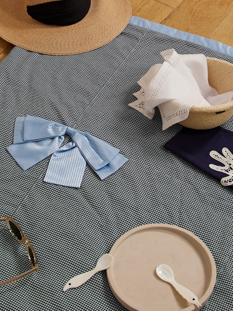 Gohar World Jacquard-trimmed Bow-embellished Gingham Cotton Picnic Blanket And Carrier outlook
