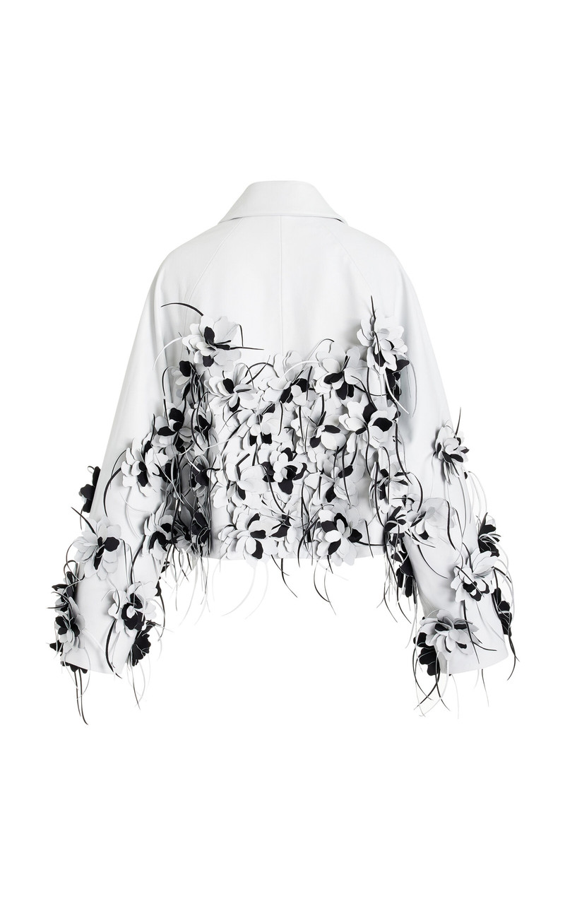 Evrin Floral-Appliquéd Vegan Leather Jacket white 3