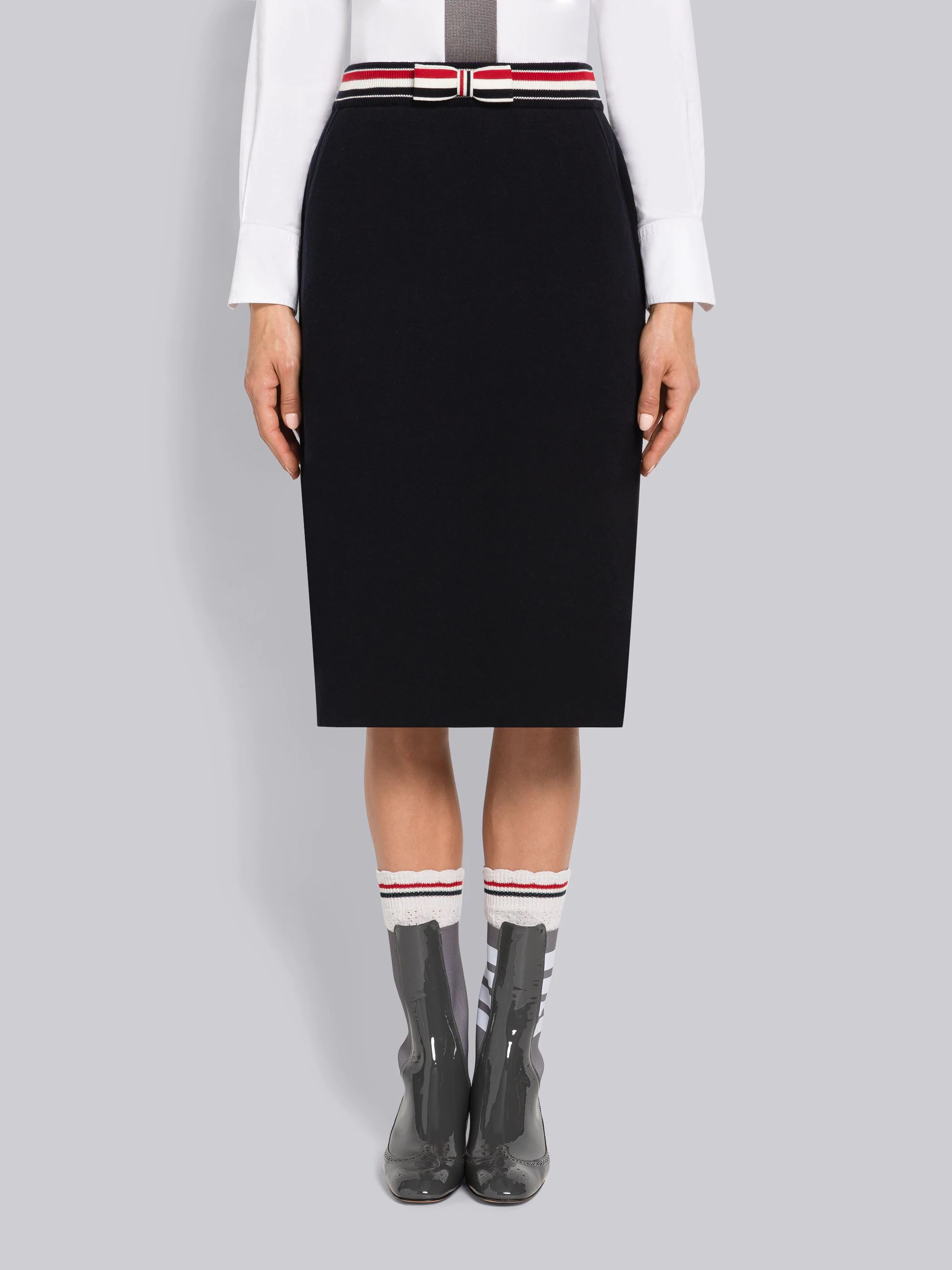 Double Face Cotton A-Line Skirt With Bow - 1