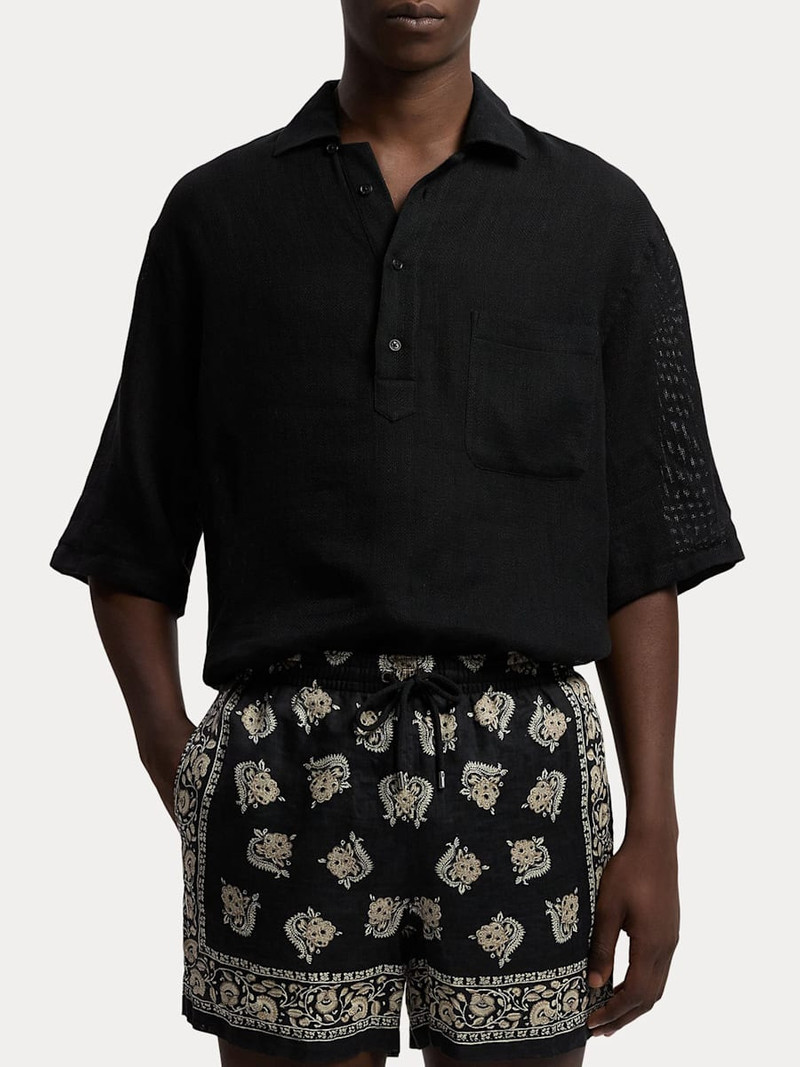 Men's Linen and Silk Relaxed Basketweave Polo Shirt 4
