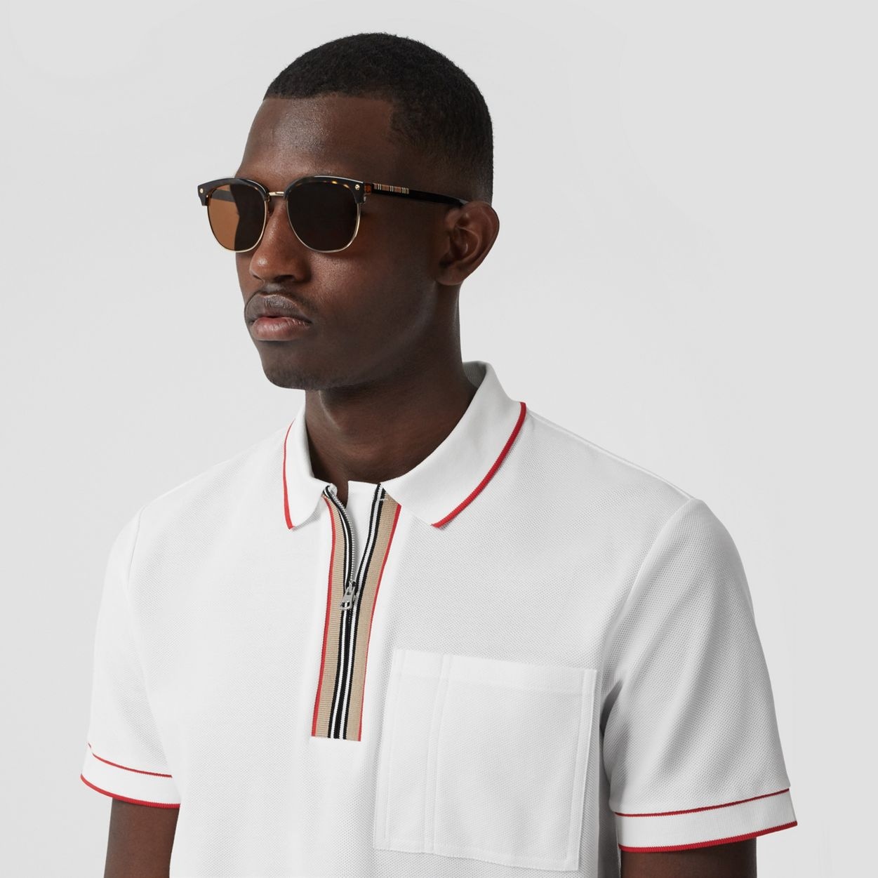 Icon Stripe Detail Cotton Zip-front Polo Shirt - 3