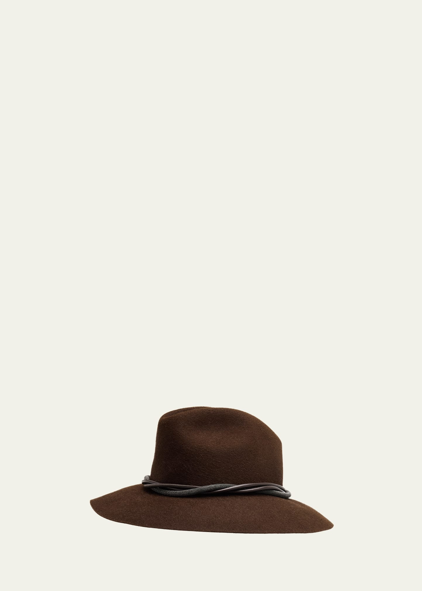 Rabbit Felt Fedora Hat with Monili Trim - 1