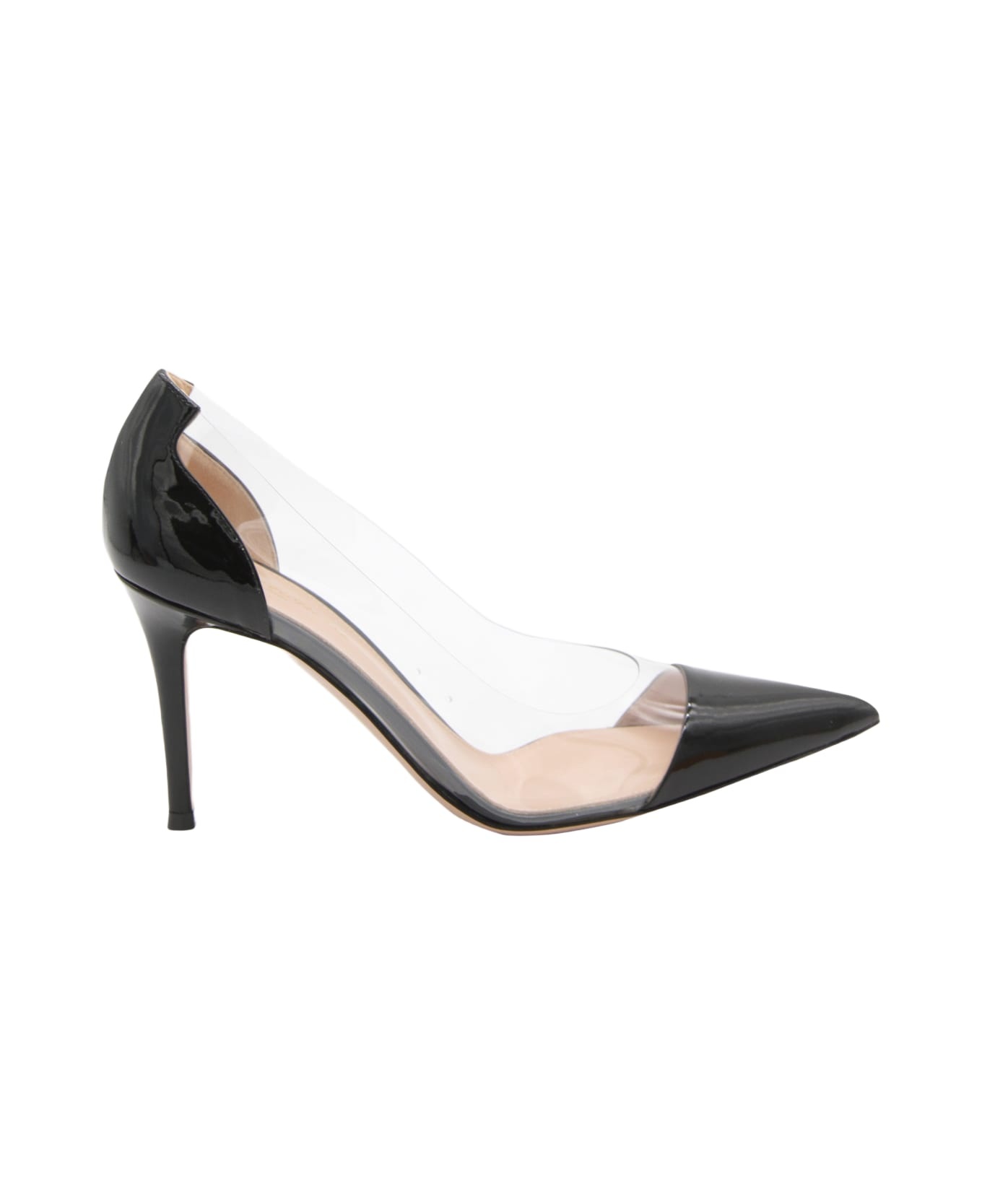 Black Leather Plexi Pumps - 1