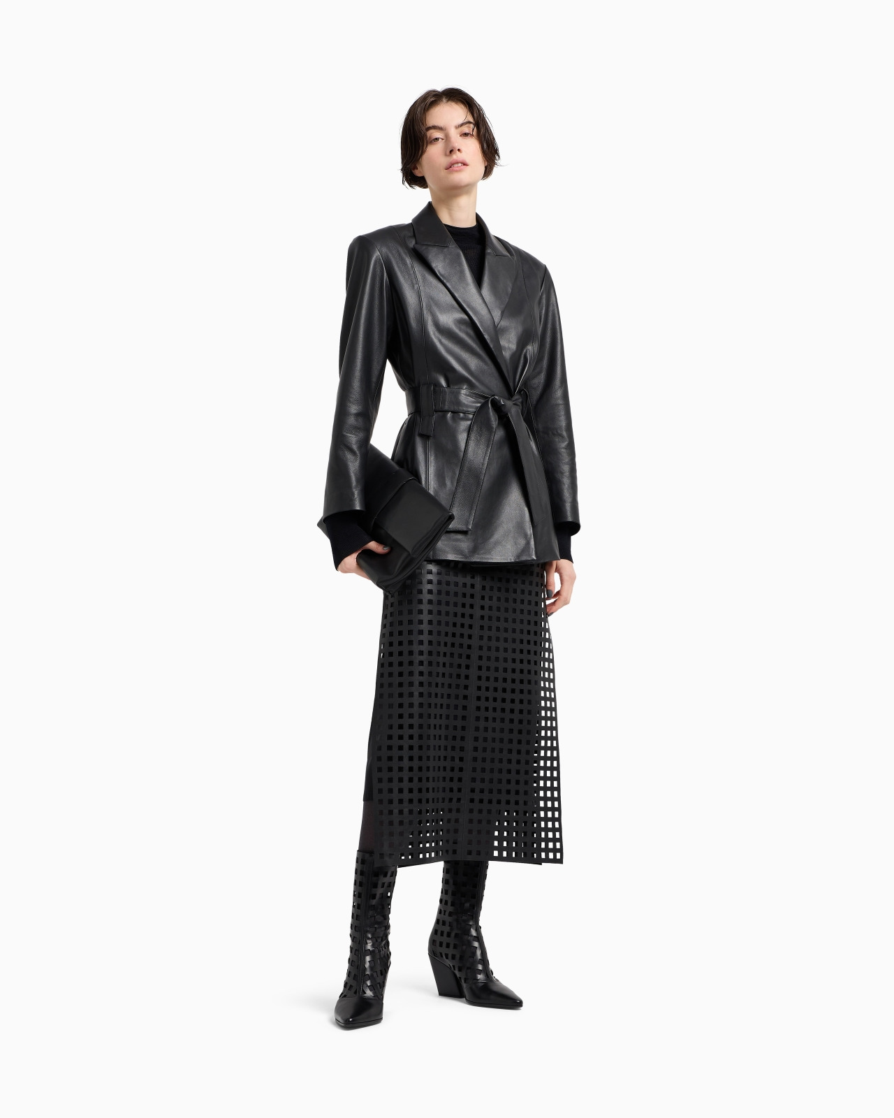 POLYGON CAPSULE COLLECTION LAMBSKIN NAPPA LEATHER JACKET WITH BELT - 2