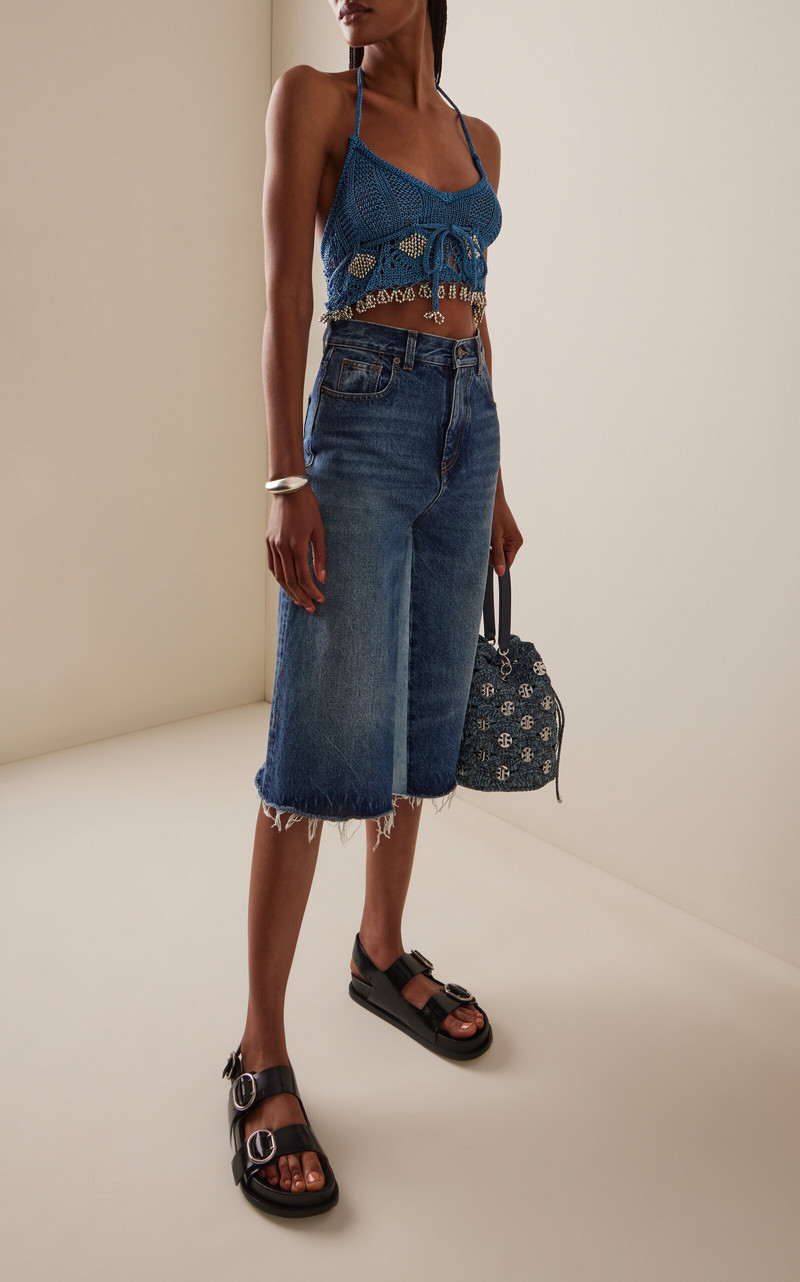 rabanne Embellished Metallic Knit Top turquoise outlook