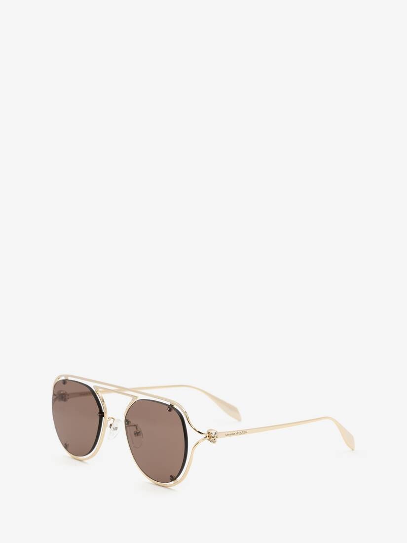 Skull Hinge Round Sunglasses in Gold - 3