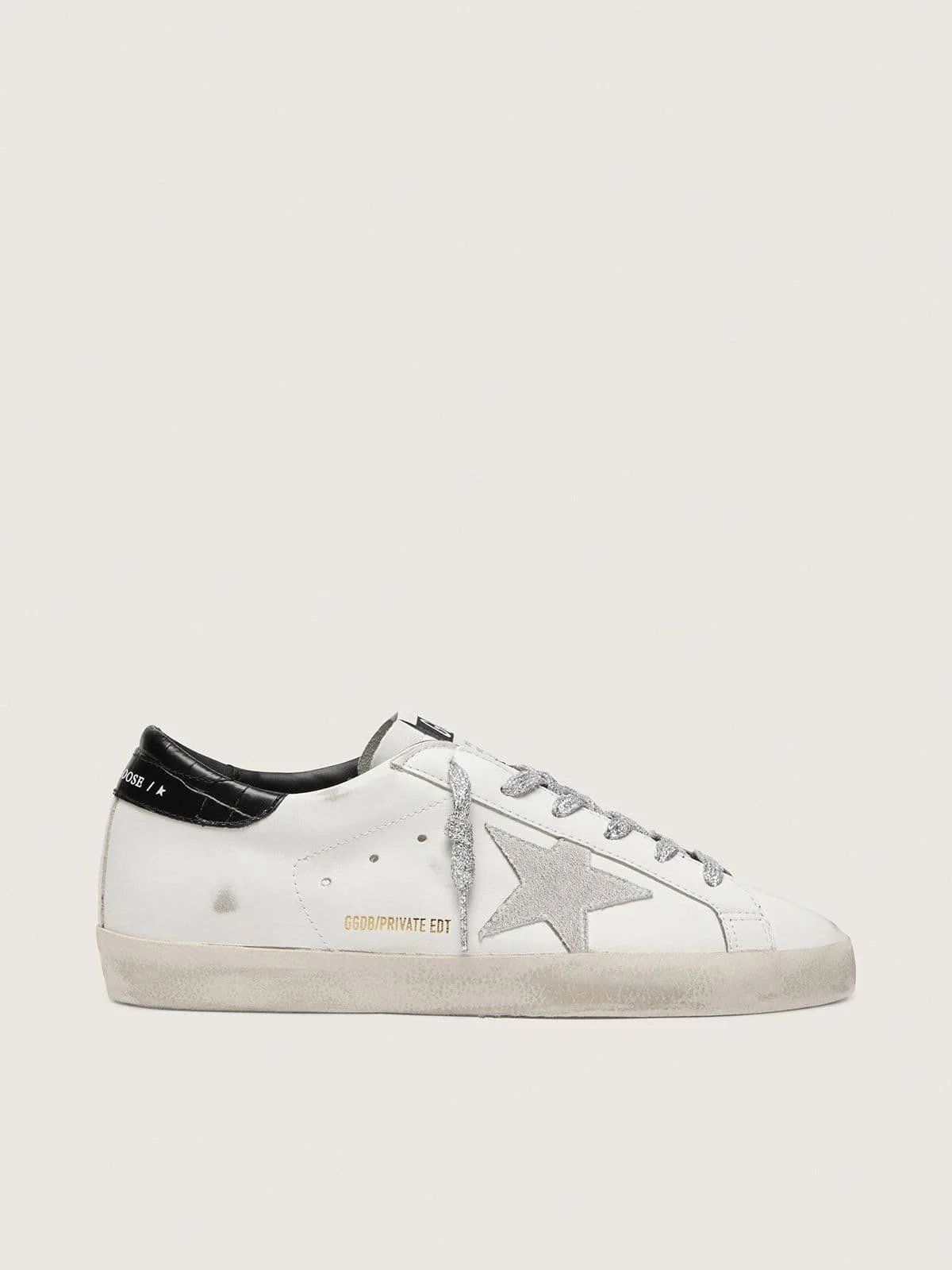 Women's Super-Star with white suede star and black croc-print leather heel tab - 1