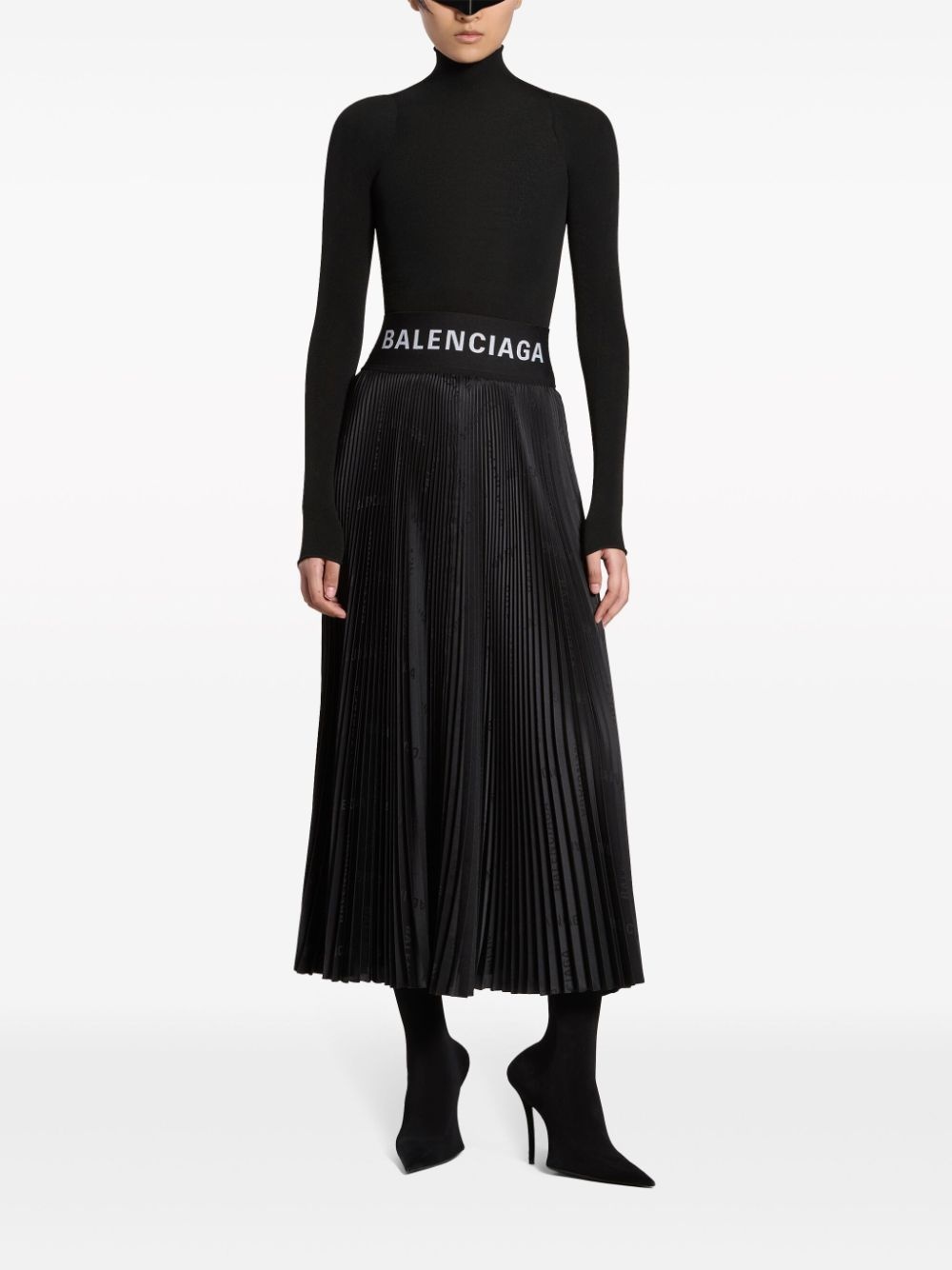 pleated logo-jacquard midi skirt - 2